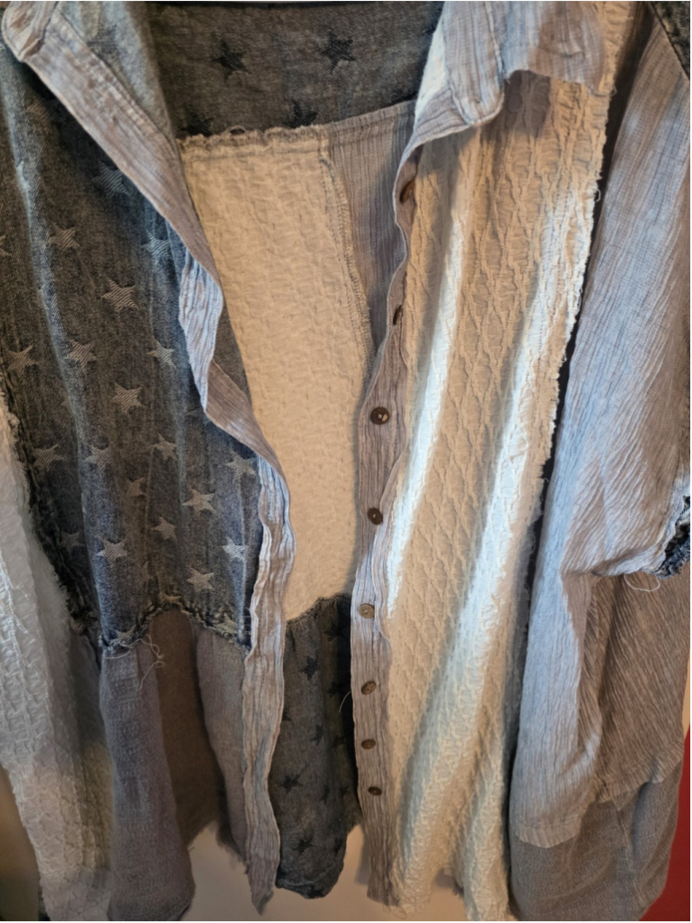 Shop Talulah Patchwork Light Blue Star Button-Front Oversized Top 1X - Picture 2 of 13